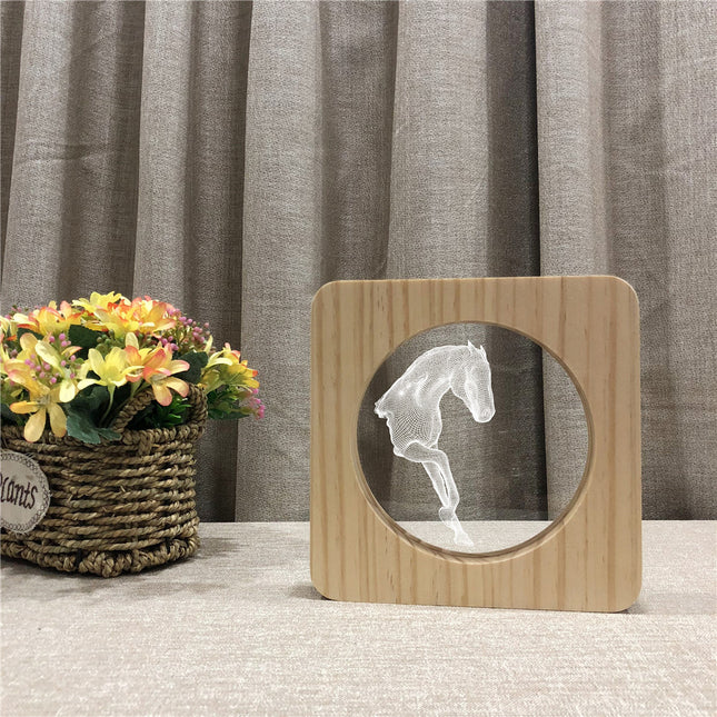 Houten design paard lamp voor nachtkastje
