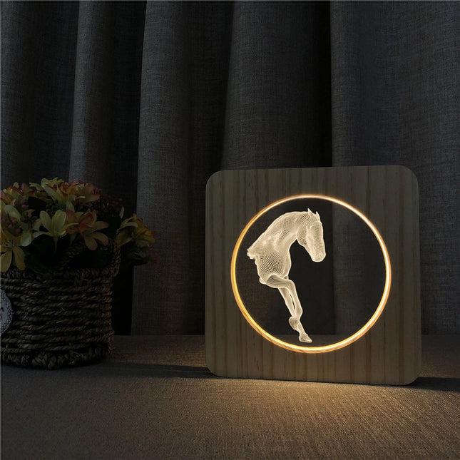 Houten design paard lamp voor nachtkastje