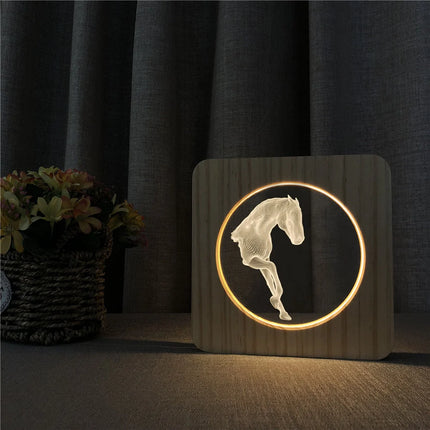 Houten design paard lamp voor nachtkastje