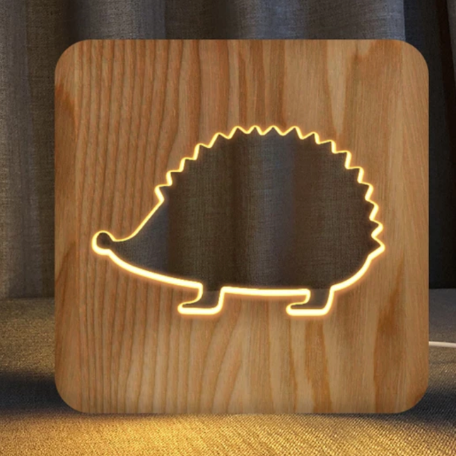 Houten design egel lamp voor nachtkastje