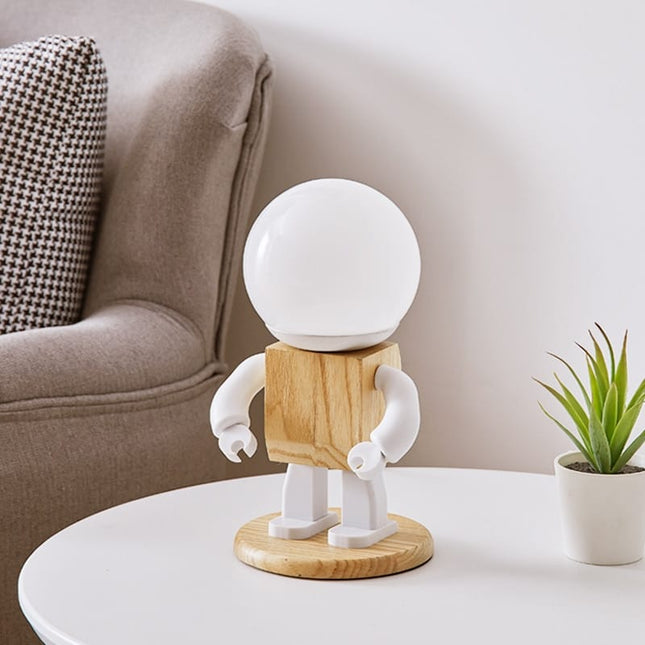 Houten robot tafellamp voor kinderkamer