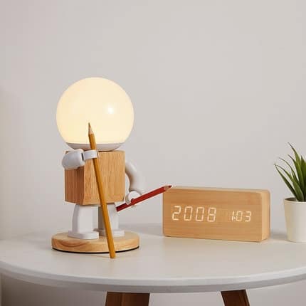 Houten robot tafellamp voor kinderkamer