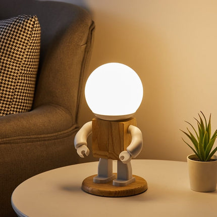 Houten robot tafellamp voor kinderkamer