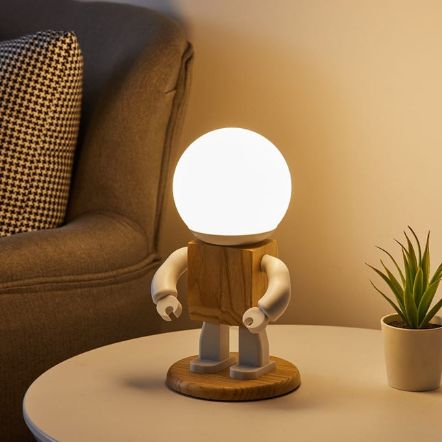 Houten robot tafellamp voor kinderkamer