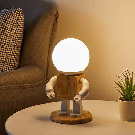 Houten robot tafellamp voor kinderkamer