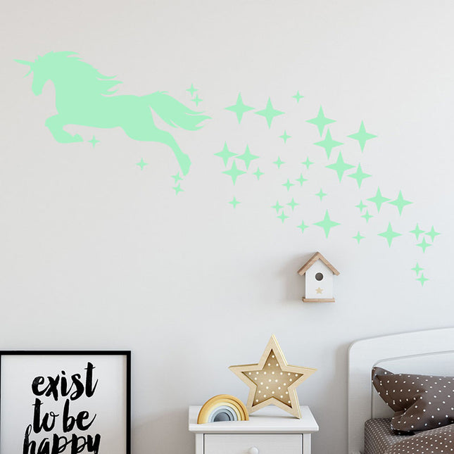 Lichtgevende muurstickers eenhoorn en sterren