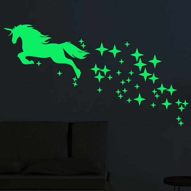 Lichtgevende muurstickers eenhoorn en sterren