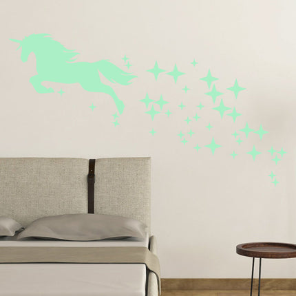 Lichtgevende muurstickers eenhoorn en sterren
