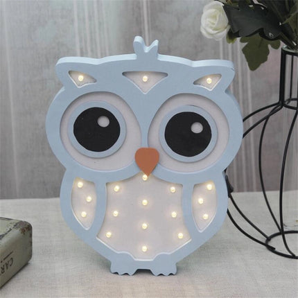 Houten uil wandlamp met LED lichtjes