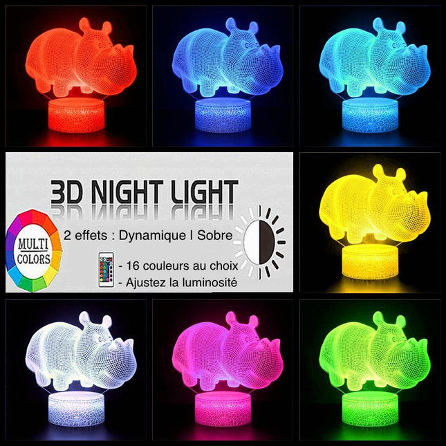 3D nijlpaard illusie lamp afstandsbediening