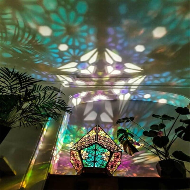 Houten bohemian projectorlamp met kleurrijk licht