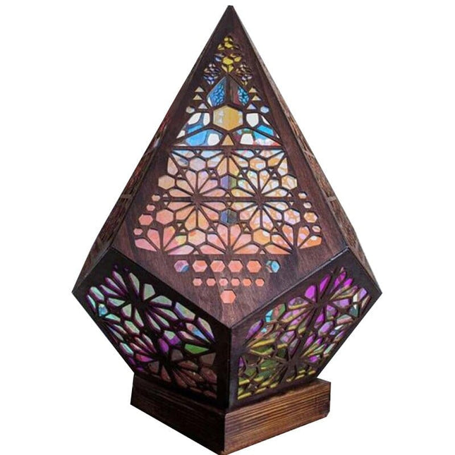 Houten bohemian projectorlamp met kleurrijk licht
