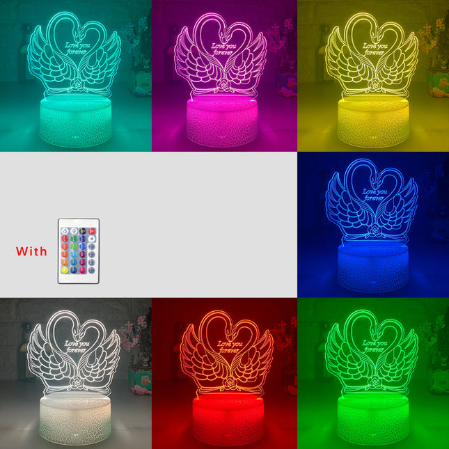 3D illusie lamp zwanen in hartvorm