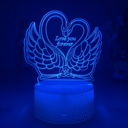 3D illusie lamp zwanen in hartvorm