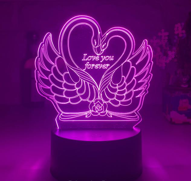 3D illusie lamp zwanen in hartvorm