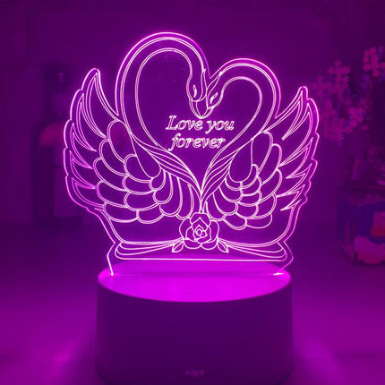 3D illusie lamp zwanen in hartvorm