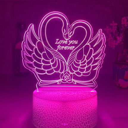 3D illusie lamp zwanen in hartvorm