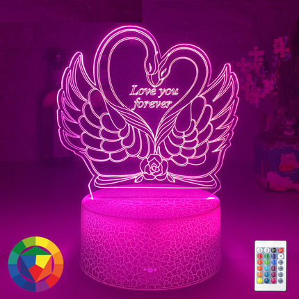 3D illusie lamp zwanen in hartvorm