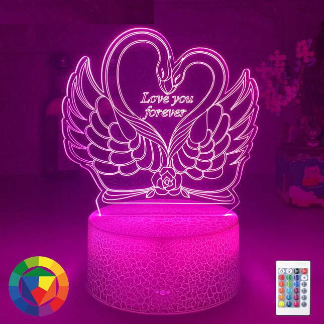 3D illusie lamp zwanen in hartvorm