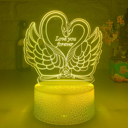 3D illusie lamp zwanen in hartvorm