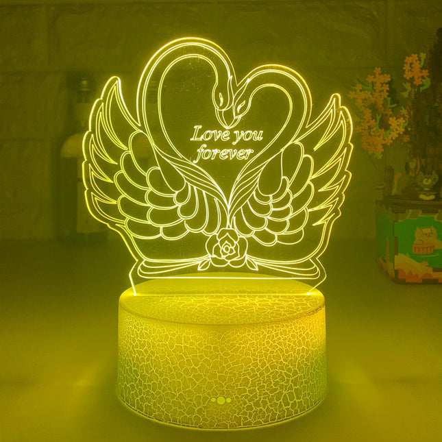 3D illusie lamp zwanen in hartvorm