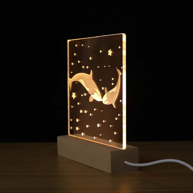 3D acryl nachtlampje met walvissen