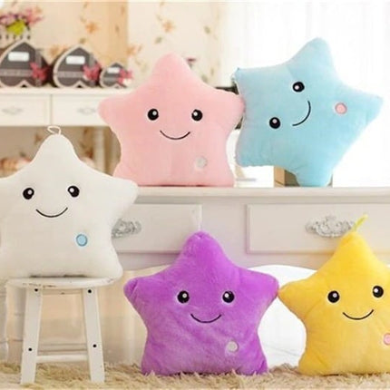 Geel pluche ster kussen met LED