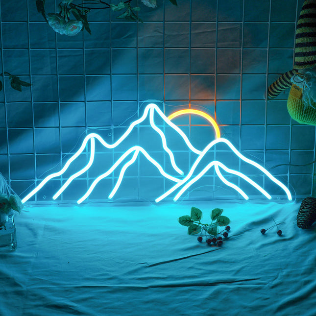 Blauw neon LED berg muurdecoratie