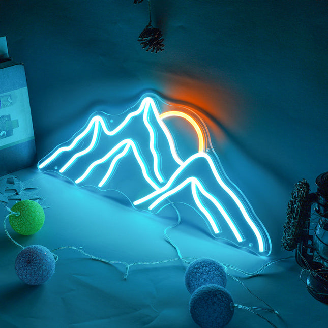 Blauw neon LED berg muurdecoratie