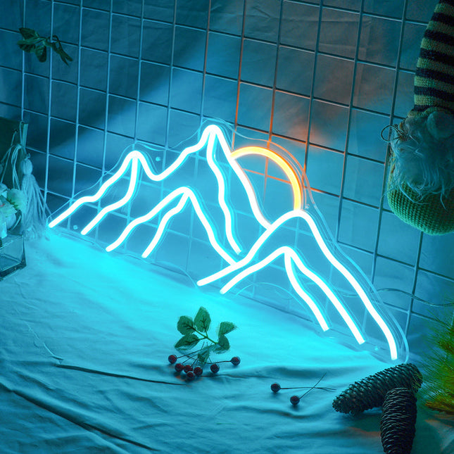 Blauw neon LED berg muurdecoratie