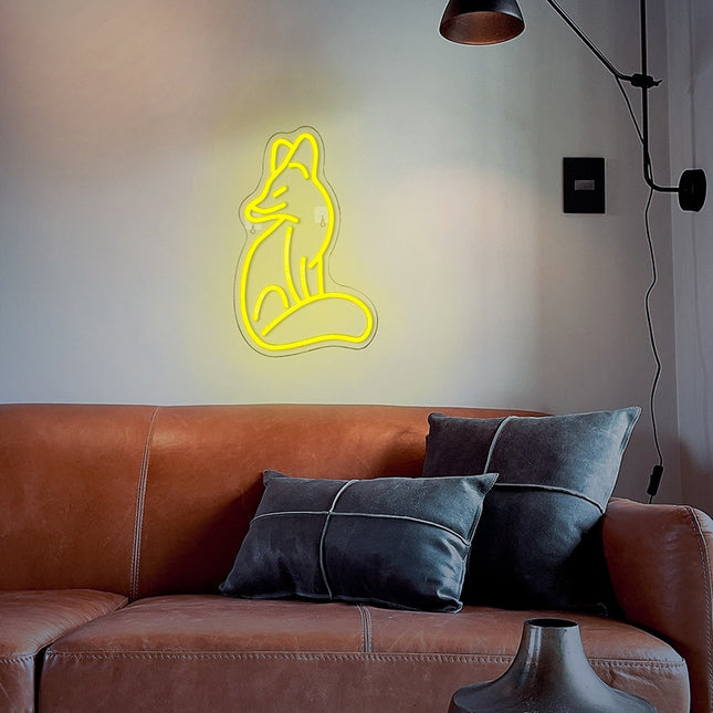 Neon LED wandlamp zittende vos