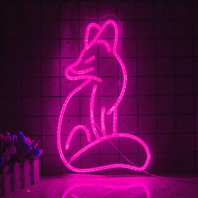 Neon LED wandlamp zittende vos
