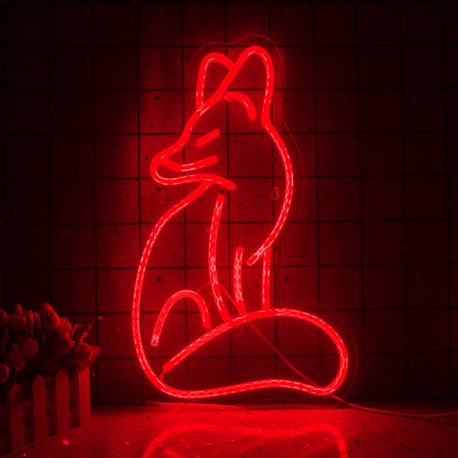 Neon LED wandlamp zittende vos