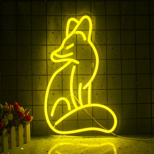 Neon LED wandlamp zittende vos